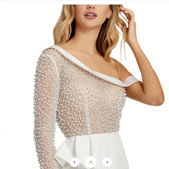 MAC DUGGAL 11126 ONE SHOULDER PEARL BODICE IVORY GOWN sz 2 - Picture 3 of 7